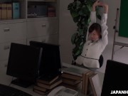 Office worker getting some juice up as her work gets boring