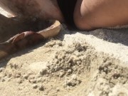 Pissing on my sandals at the beach - trying to not get caught