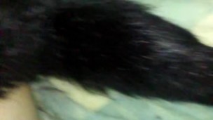 Submissive trap jerking off with tail in