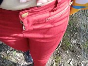 Pee on my new red jeans outdoor 3/16