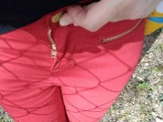 Pee on my new red jeans outdoor 4/16