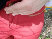 Pee on my new red jeans outdoor 5/16