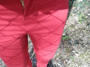 Pee on my new red jeans outdoor 6/16