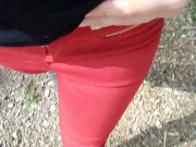 Pee on my new red jeans outdoor 8/16