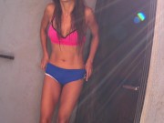 Asian tourist skates around beach flashing then orgasms on public stairs!! 11/16