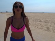 Asian tourist skates around beach flashing then orgasms on public stairs!! 9/16