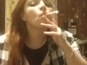 Sexy redhead smoking with tits out fetish play 5/16