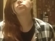 Sexy redhead smoking with tits out fetish play 9/16