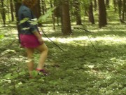 Milf of PornHub in mini dress without panties collects flowers. Spring. 2/16