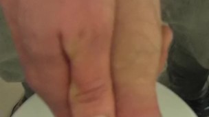 Jerking off my little hard dick in mate's bathroom
