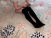 Ginger SockJob FootJob Cumshot | Nylon Feet Stockings Rubbing Cock by Soles 1/16