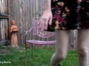 Redhead creamy upskirt masturbation in backyard wearing boots and stockings 14/16