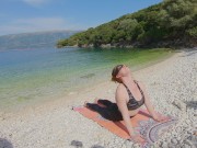 Ginger Sea Beach Yoga Pants Excercise Turns into Reverse Cowgirl Creampie 3/16