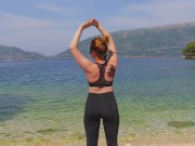 Ginger Sea Beach Yoga Pants Excercise Turns into Reverse Cowgirl Creampie 4/16
