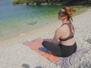 Ginger Sea Beach Yoga Pants Excercise Turns into Reverse Cowgirl Creampie 6/16