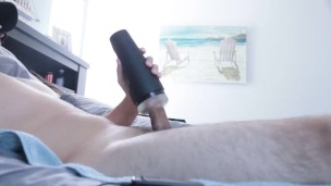 Stroking my cock with pocket pussy and cumshot!
