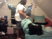 fat white girl buttcrack cleaning and making bed 11/16