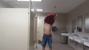 Asian Twink Strips Naked in Public Bathroom