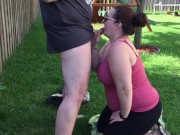 Wife Sucks Cock in the Backyard and Gets Huge Facial 4/16