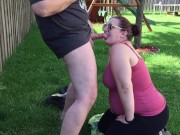 Wife Sucks Cock in the Backyard and Gets Huge Facial 7/16