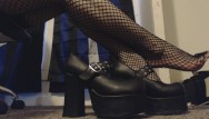 Platform shoes nude sexy girls - Goth girl shows off new black platform heels and fishnet stocking feet
