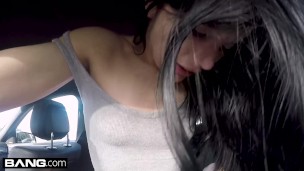 Teen Sadie Blake POV blowjob in a public car
