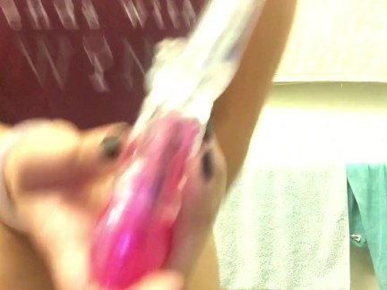 Making my horny, creamy pussy squirt before the shower
