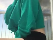 Teen smokes cig and flashes pussy