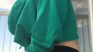 Teen smokes cig and flashes pussy