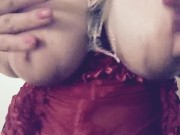 Blonde with big boobs teases with lollipop 12/16