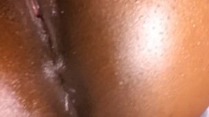 Creamy oiled up pussy ebony fingering pee and cum