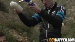 Wax tormented twink dommed and wanked off outdoors