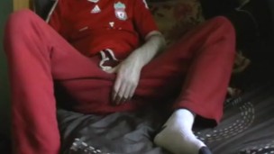 hung oil cock edging in red adidas & white socks