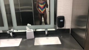 Risky Ladies Room Jerk and Cum (TS PublicPrincess)