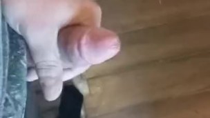 Standing and jerking, huge cumshot.