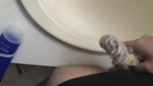 Lubed-up panties and toothbrush on ass—huge cumshot!