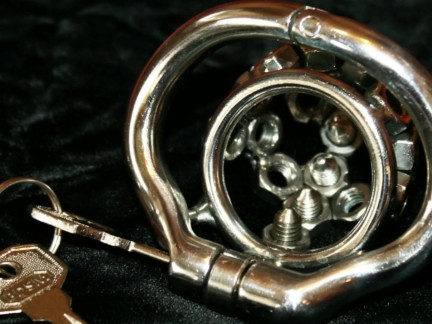 Micro cock cage with iron thorns - macro fun for Mistress Sadistra