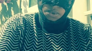 Masked ebony bbw smoking outside in back garden sucking vibrator in secret