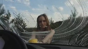 erotic tape: husband filming ex-wife washing his car outdoors