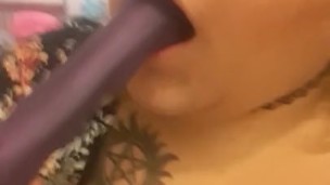 MILF SOLO Gagging on dildo