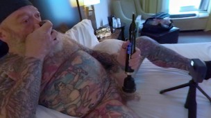 Inked Daddy Bear Doxy Wand and Sounding with Custom Silicone Sound Part 1