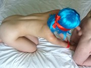 Amateur boundage with duct tape - blowjob and quick fucking, hard orgasm