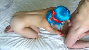 Amateur boundage with duct tape - blowjob and quick fucking, hard orgasm