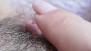 Extreme close up on my hairy big clit pussy