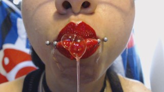 Bright Red Lipstick Drooling A LOT of Saliva and Spit - RedTube
