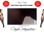 Pissing Hairy Ebony BBW Over Toilet Before Bathtub Soapy Wash - Cami Creams 4/16