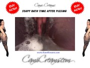 Pissing Hairy Ebony BBW Over Toilet Before Bathtub Soapy Wash - Cami Creams 8/16