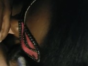Ebony hotwife wears masquerade mask as she deep throats lucky white guy 3/16