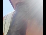 Masked Ebony BBW smoking, sucking & playing with in garden