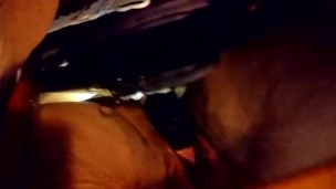 Mirror masturbation with strap-on